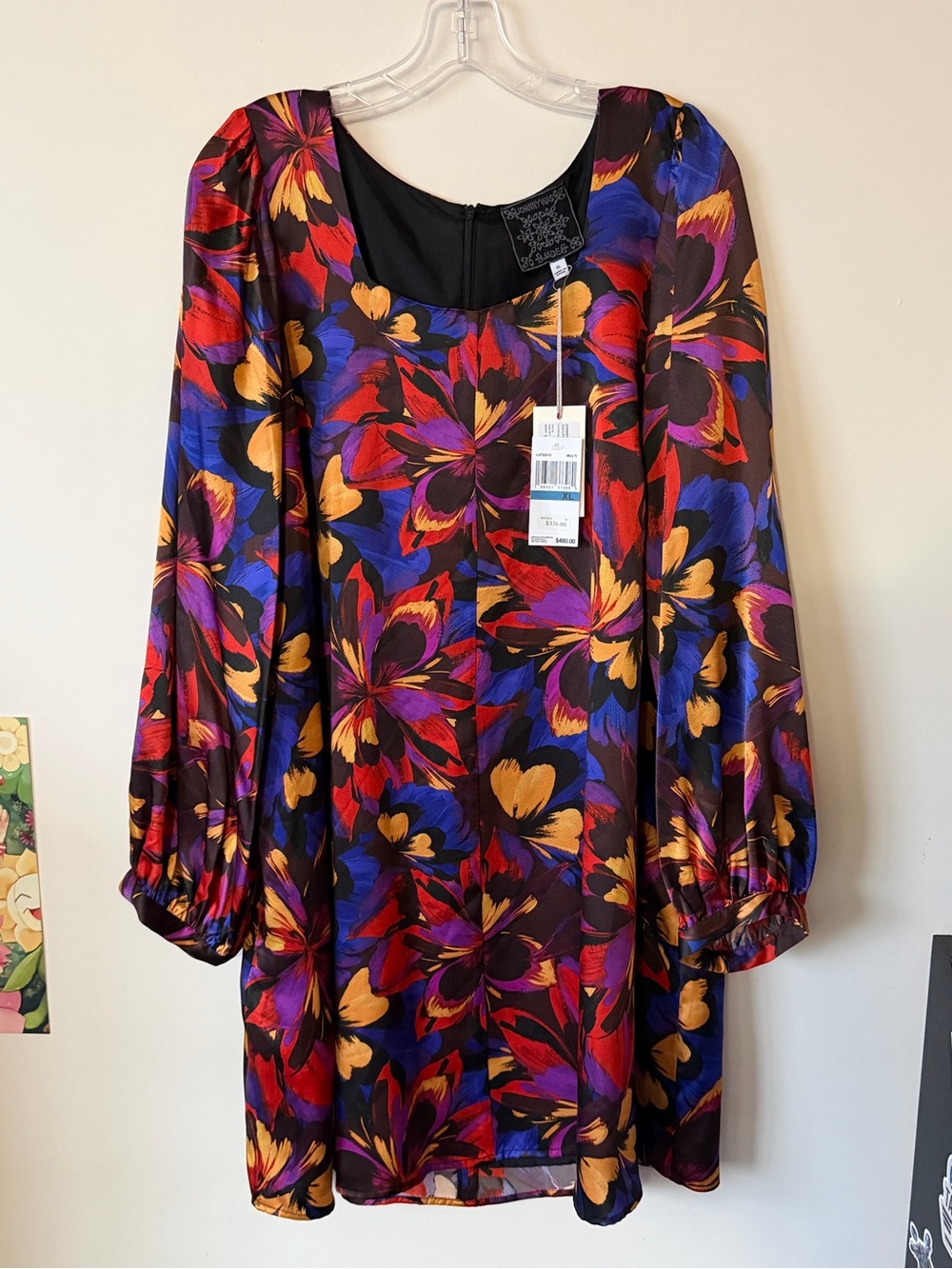 Johnny Was Multicolor Floral 100% Silk Long-Sleeve Shift Dress